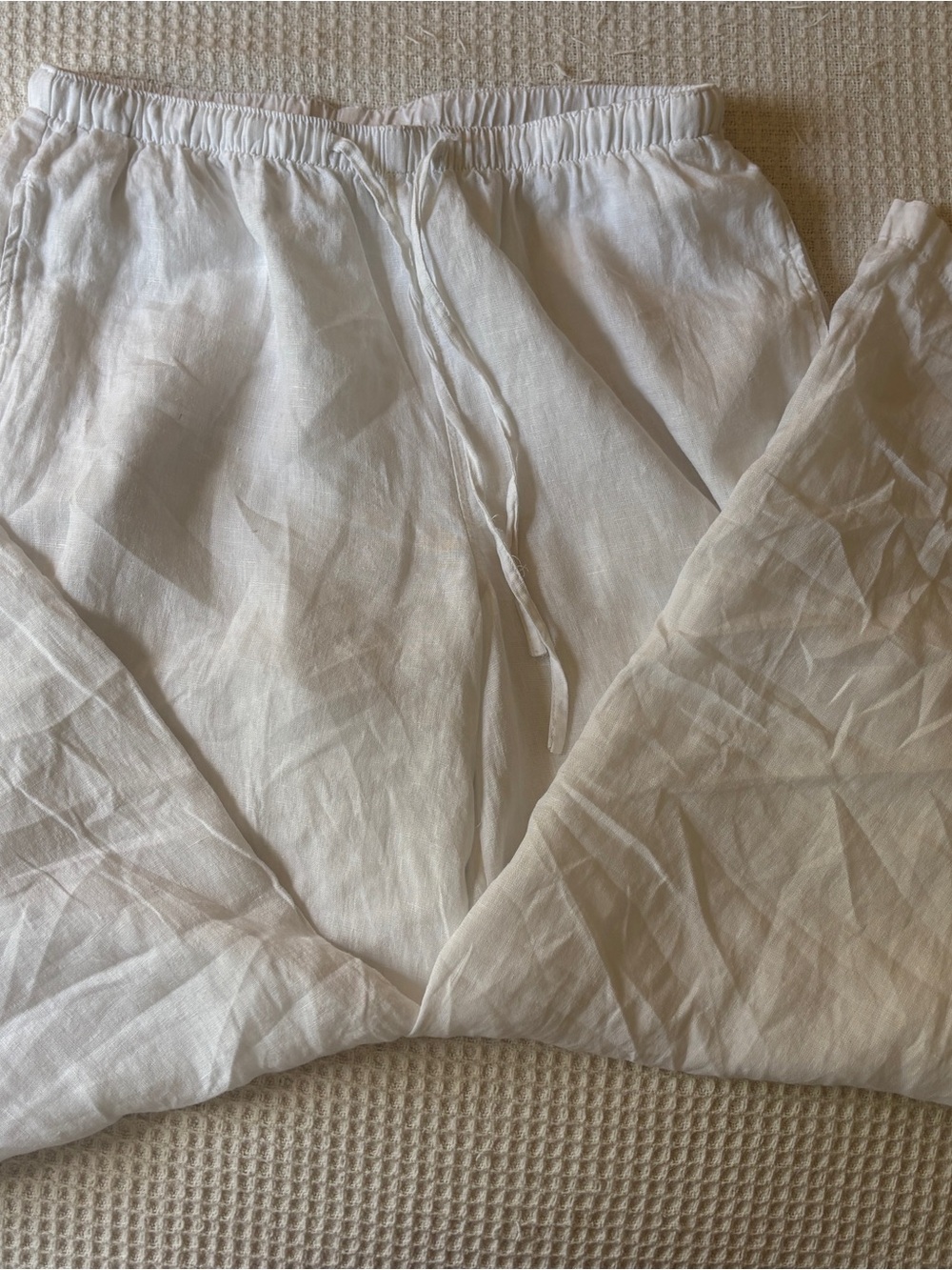 Calypso St. Barth Cream Wide-Leg Linen Drawstring Pants